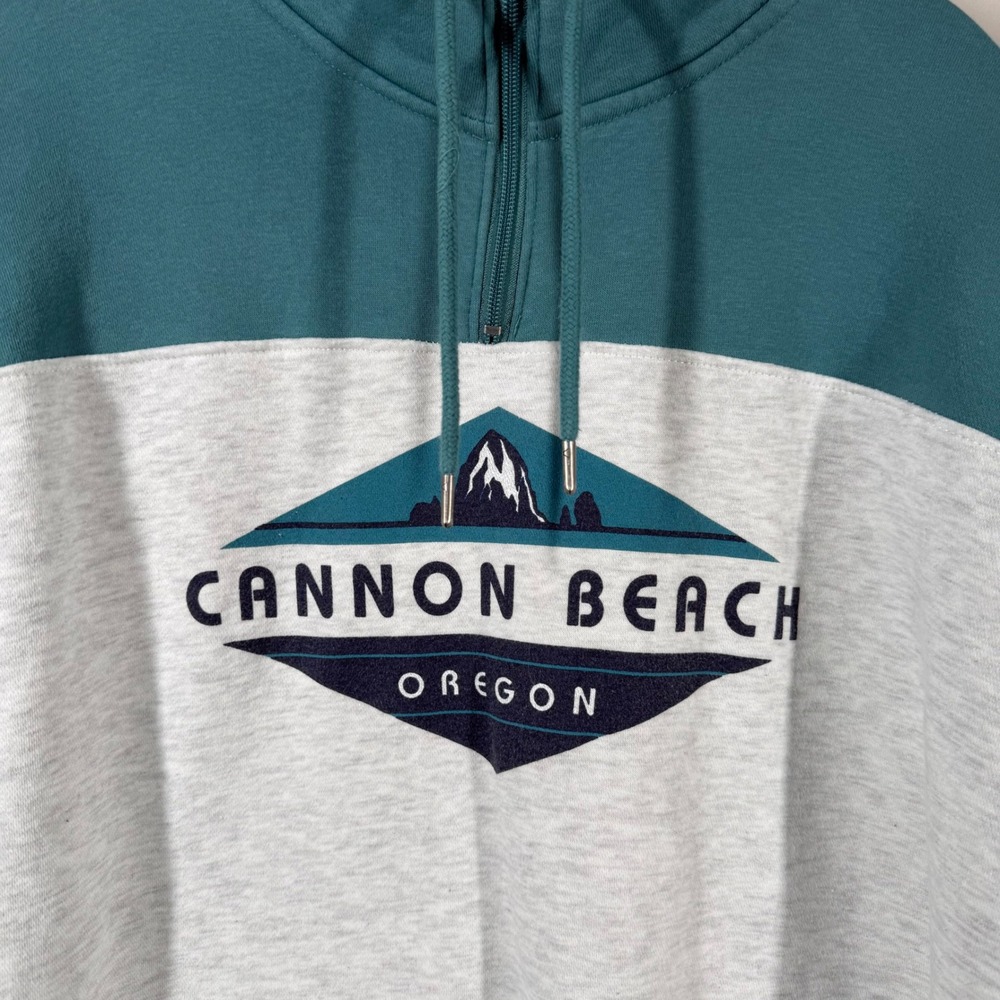 Gear for Sports Big Cotton Cannon Beach Oregon 1/4 Zip Sweatshirt Teal Gray XL